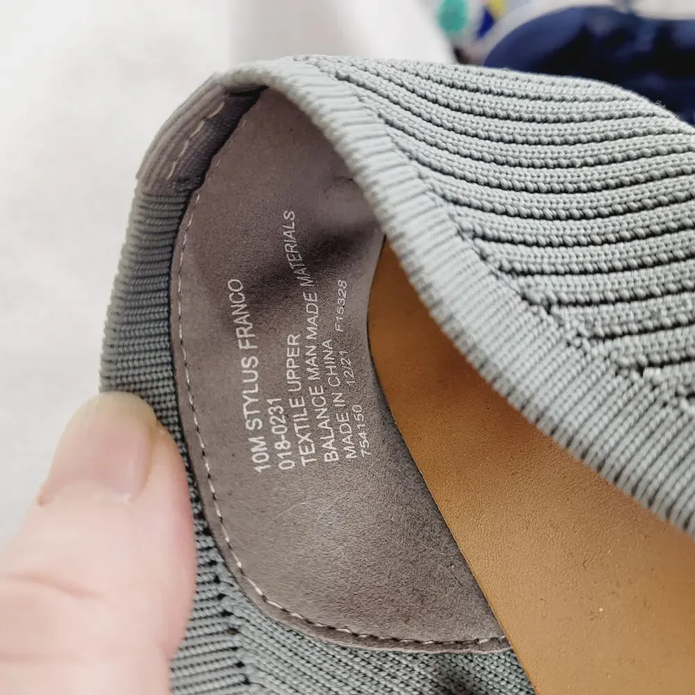 Stylus Womens Franco Grey Square Toe Ribbed Fabric Slip On Flats Size 10